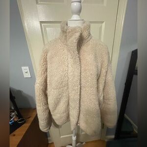 Free People Cropped Fleece Teddy Puffer Coat Cream Ivory Medium